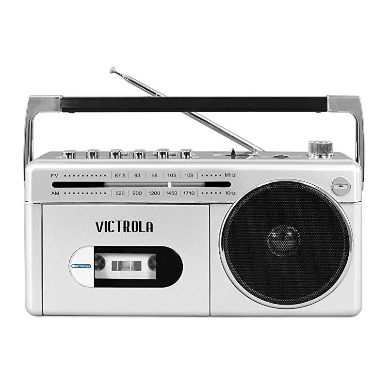 VBB-25-SLV Mini Bluetooth Boombox with Cassette Player, Recorder and Am/FM Radio, Silver