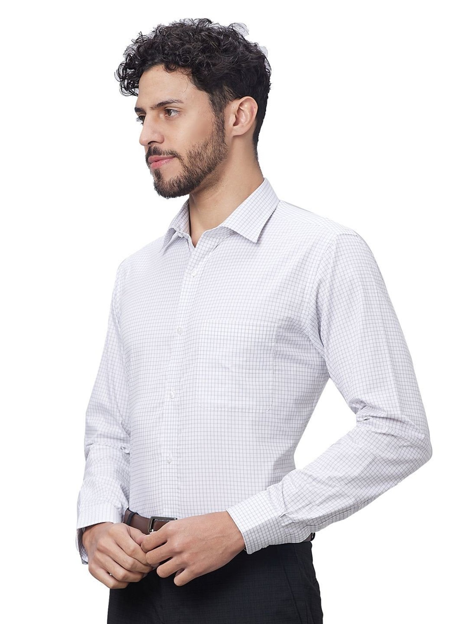 Raymond Grey Cotton Slim Fit Checks Shirt