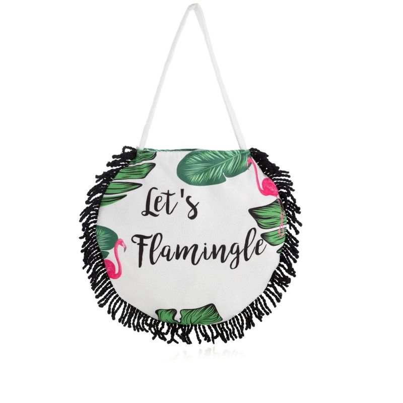 Shiraleah "Let's Flamingle" Round Beach Towel with Bag, Multi