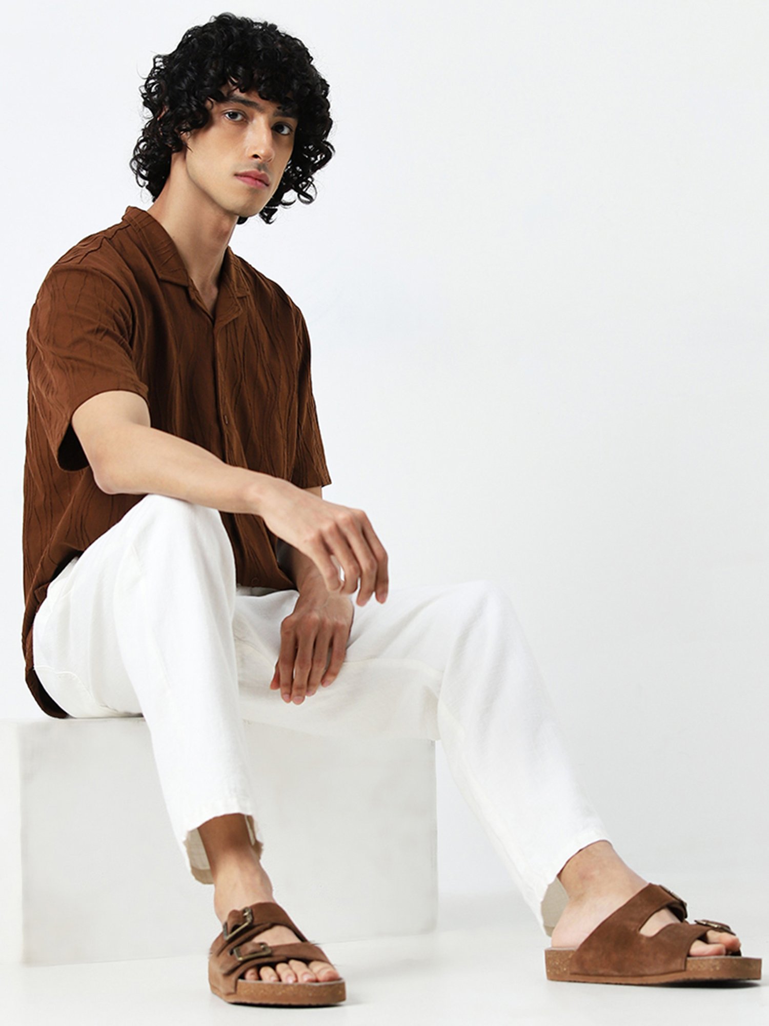 ETA by Westside Brown Wavy Striped Relaxed Fit Shirt