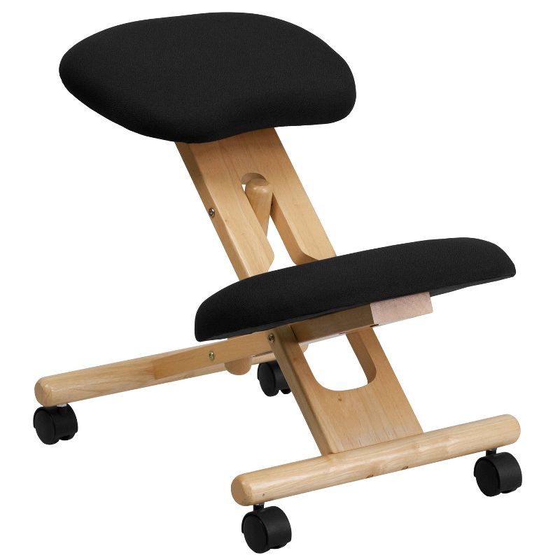 Mobile Wooden Ergonomic Kneeling Chair in Black Fabric - Belnick