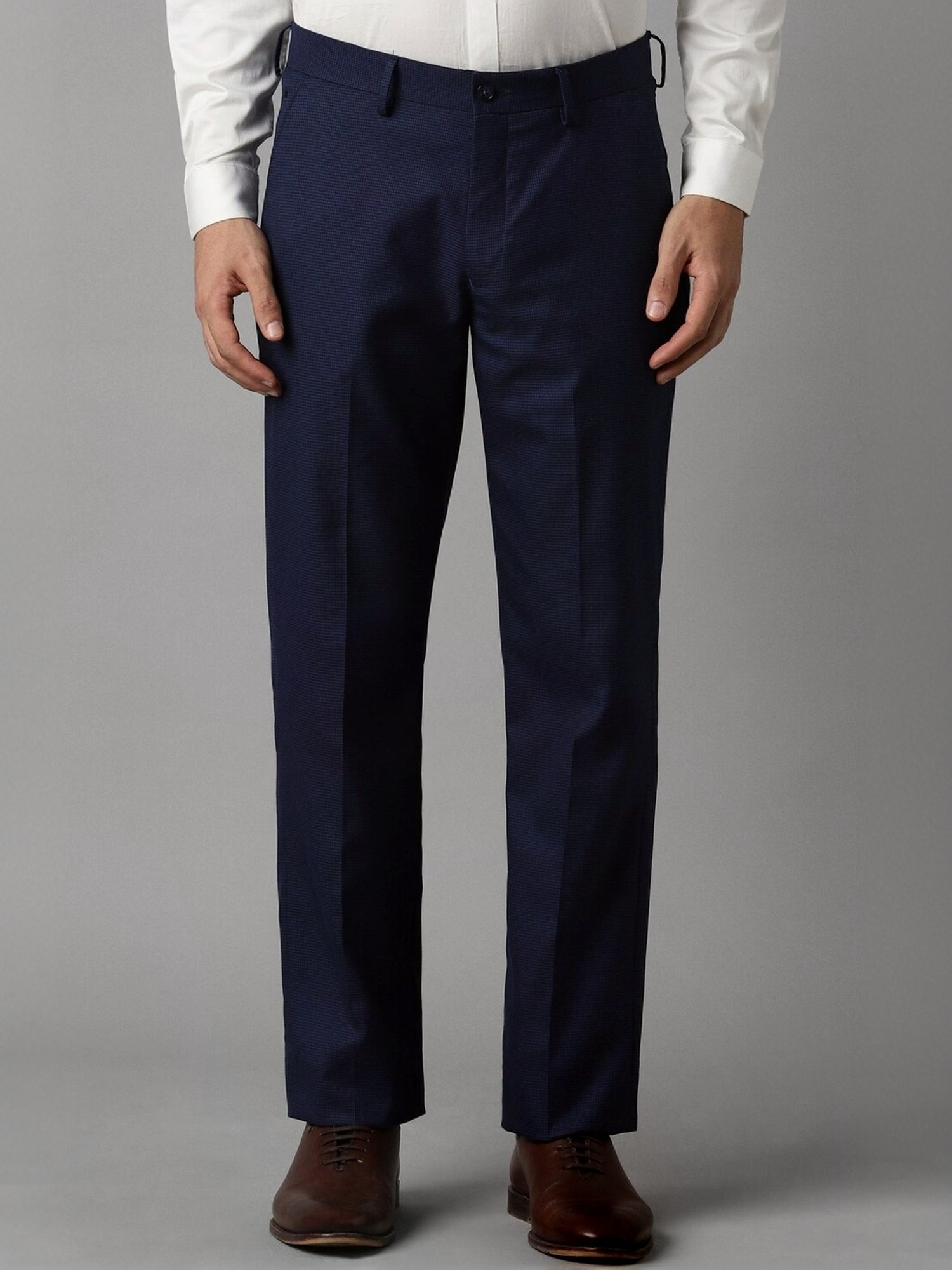 Louis Philippe Navy Regular Fit Checks Trousers