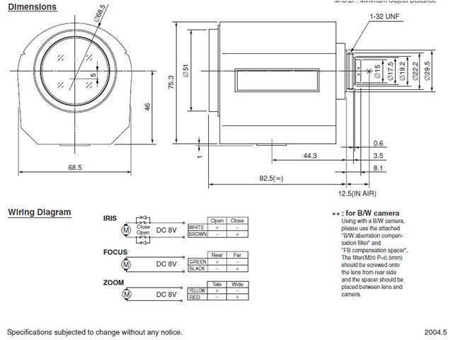 Computar Ganz High Quality CCTV Camera Lens T6Z5710M 1/3" 5.7-34.2mm f1.0 6X Motorized Zoom, 3 motors (CS Mount)