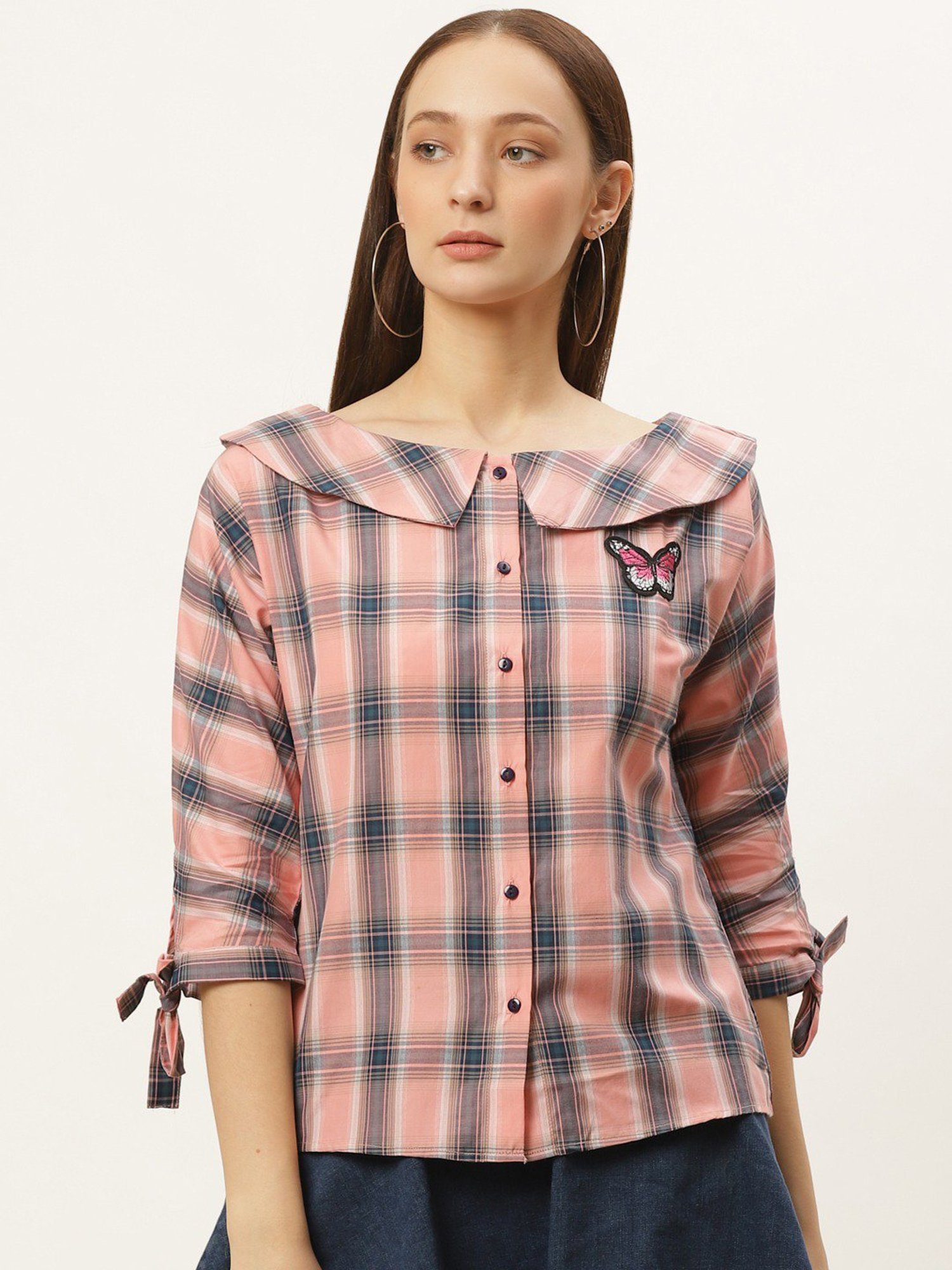 Style Quotient Pink & Navy Checks Top