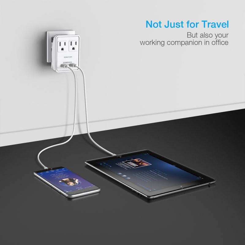 Poweradd Travel Adapter Kit Phone Holder - Dual USB Ports + 2 Outlets, Universal Power Strip for UK, US, Japan,China, Europe, Asia, Cruise Ship Travel, Perfect for Cellphone Laptop Camera and More