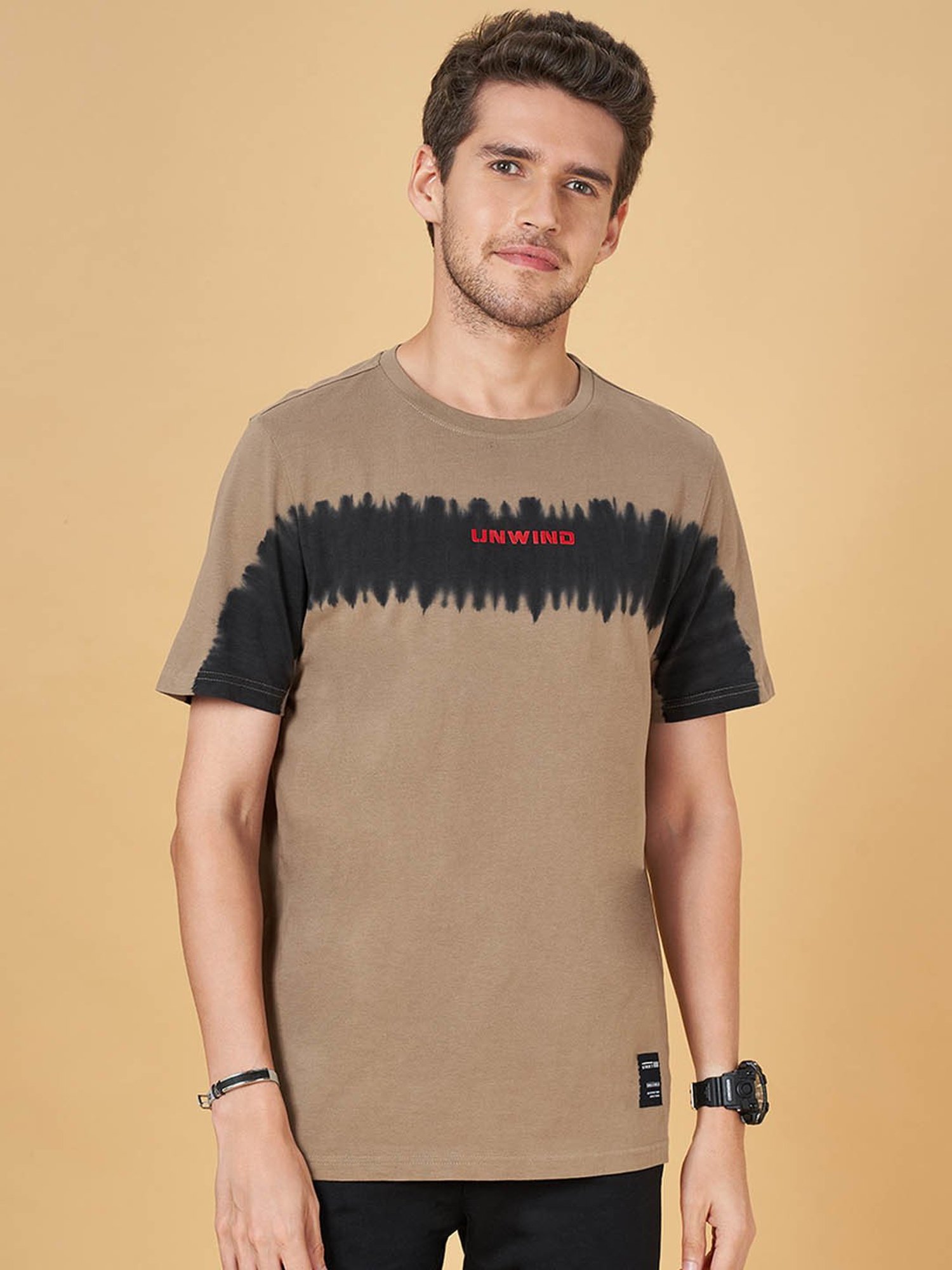 Street 808 by Pantaloons Beige Regular Fit Printed T-Shirt