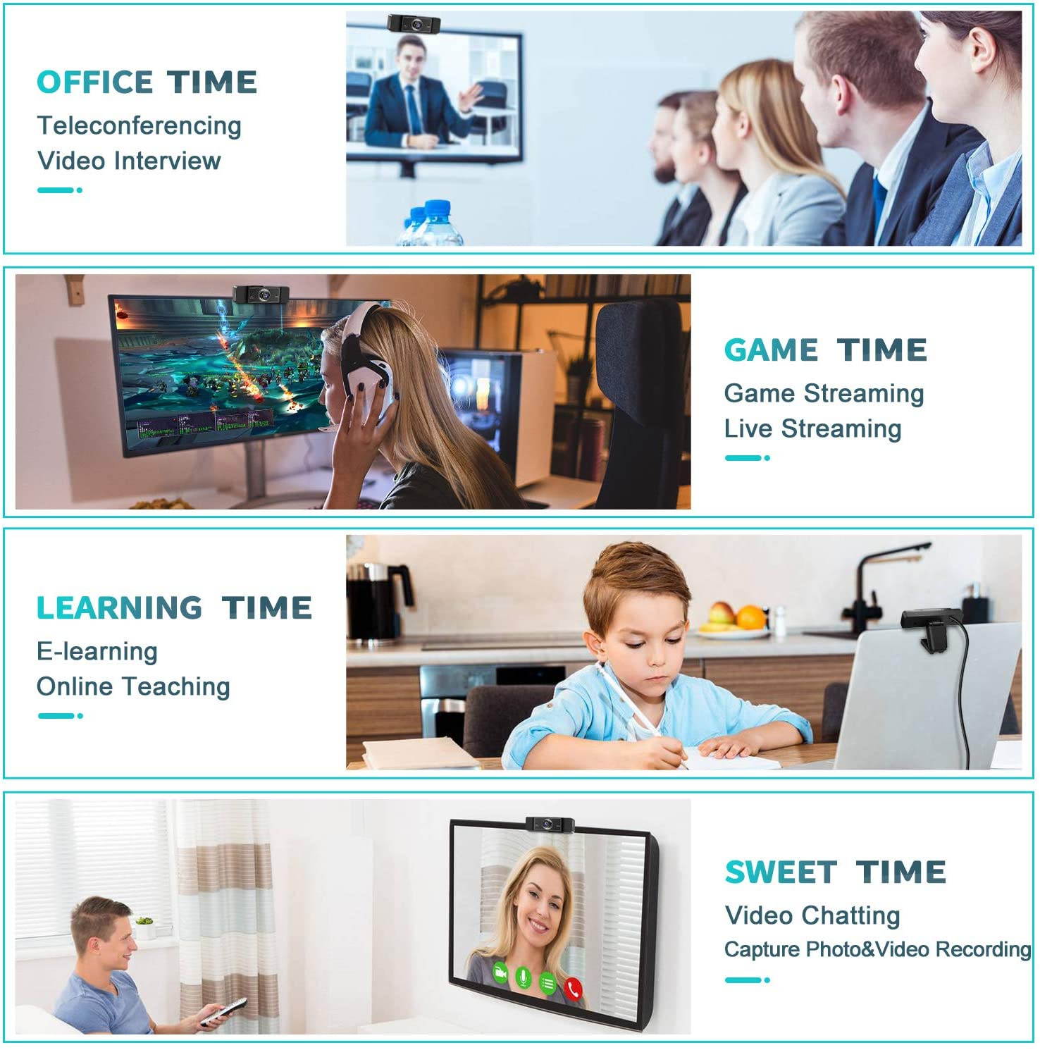 Webcam with Microphone, 1080P Full HD Webcam with 360&deg; rotation, USB Web Cam for PC or Laptop Video Calling, Compatible for Win10/8/8.1/7/XP Linux for Skype, Streaming, Teleconference, Video Chat