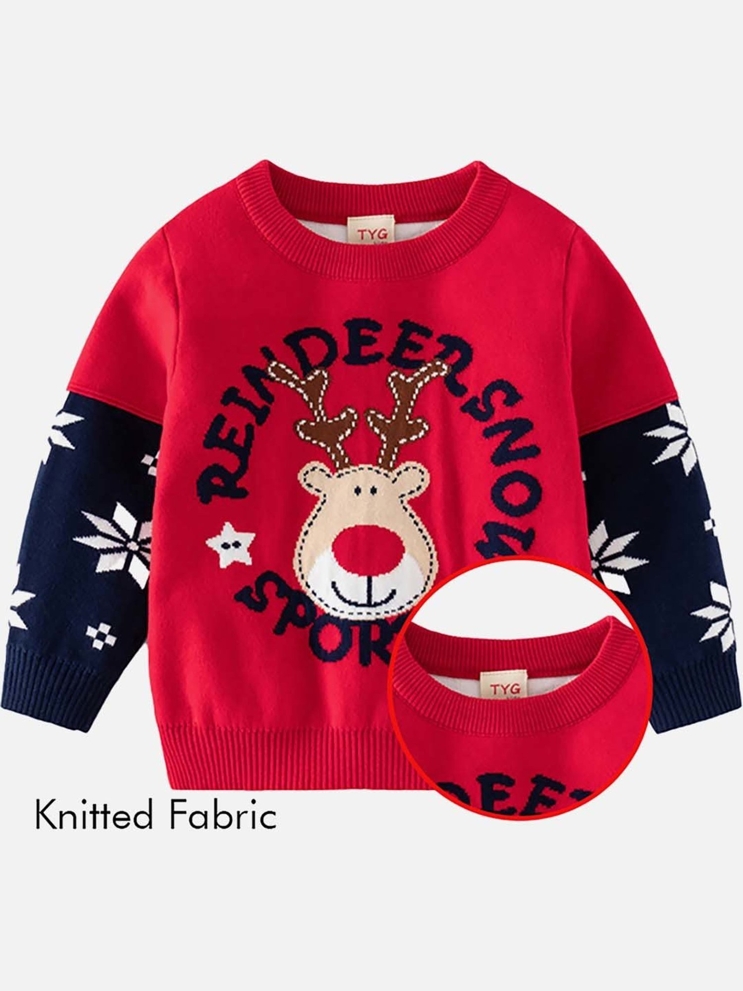 Little Surprise Box Kids Red & Navy Printed Full Sleeves Sweater