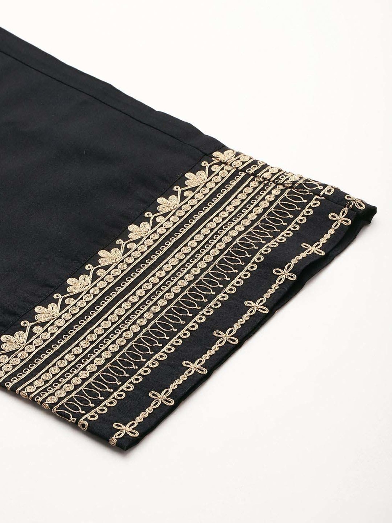 Varanga Black Cotton Embroidered Pants