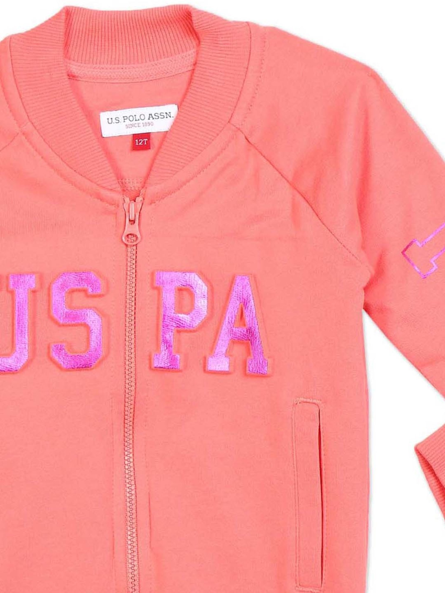 U.S. Polo Assn. Kids Pink Cotton Logo Full Sleeves Sweatshirt
