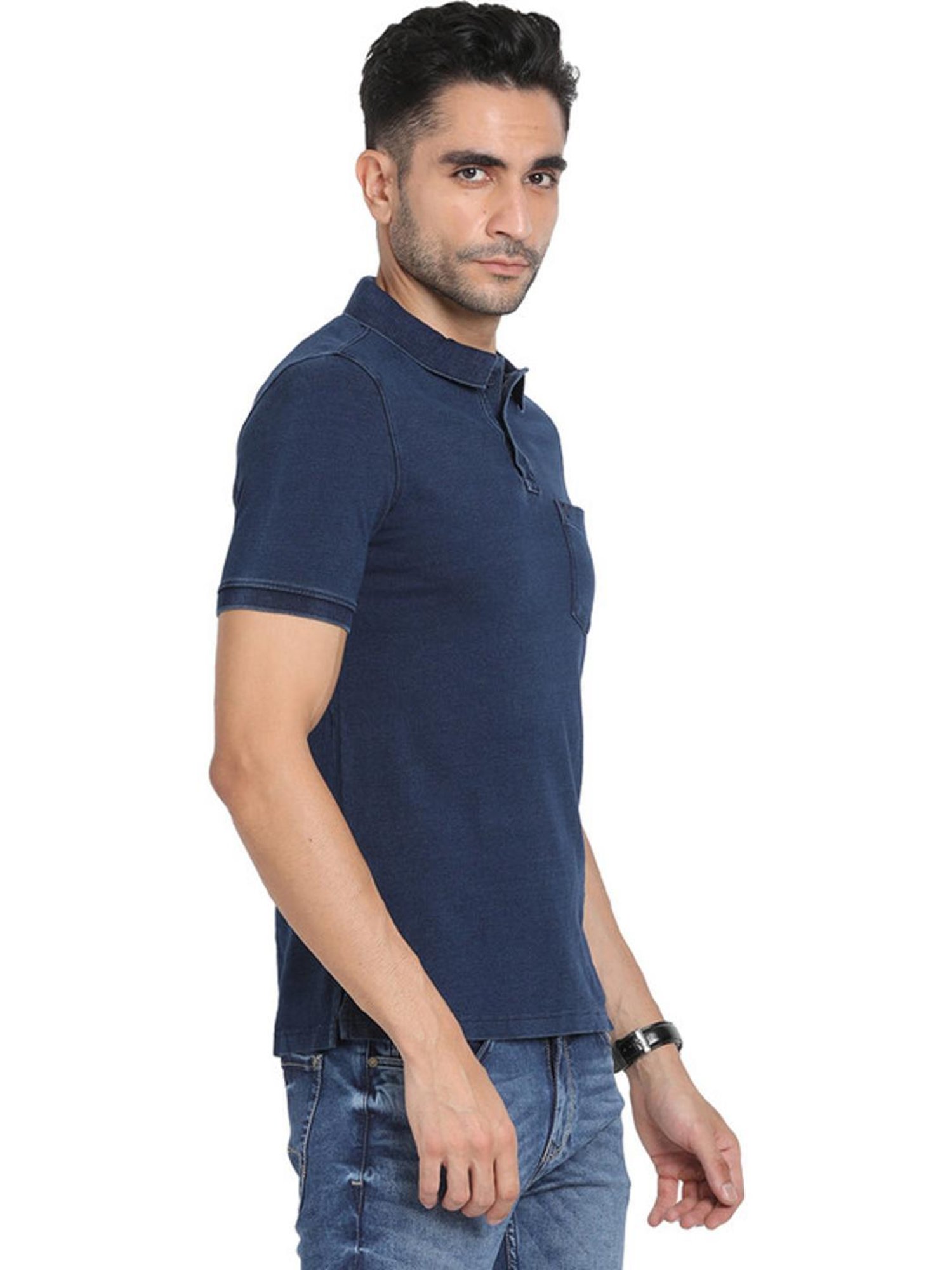 Turtle Navy Cotton Slim Fit Polo T-Shirts