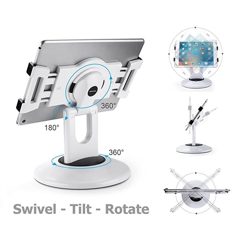 Retail Kiosk iPad Stand 360&deg; Rotating Commercial Tablet Stand 6135 Ipad Mini ProBusiness Tablet Holder Swivel Design for Store POS Office Showcase Reception Kitchen Desktop White