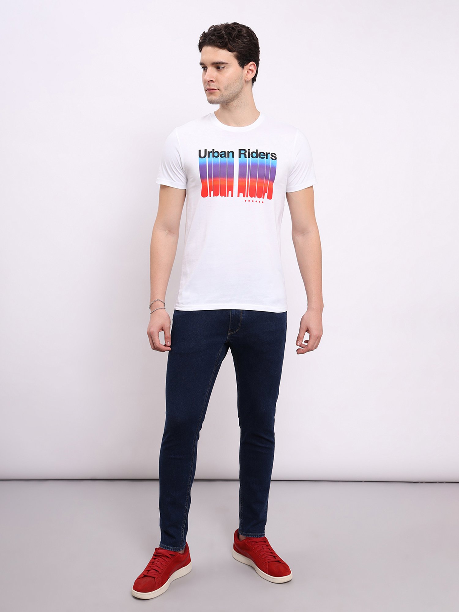 Lee White Slim Fit Graphic Print Cotton Crew T-Shirt