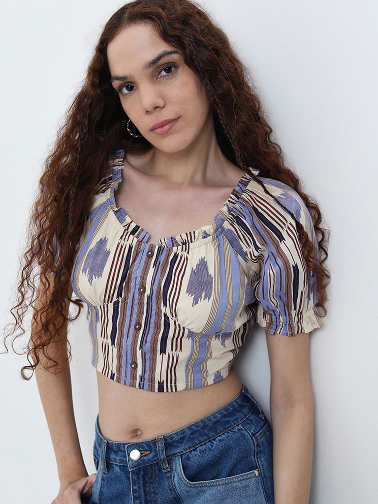 Bombay Paisley by Westside Multicolour Striped Print Cotton Top