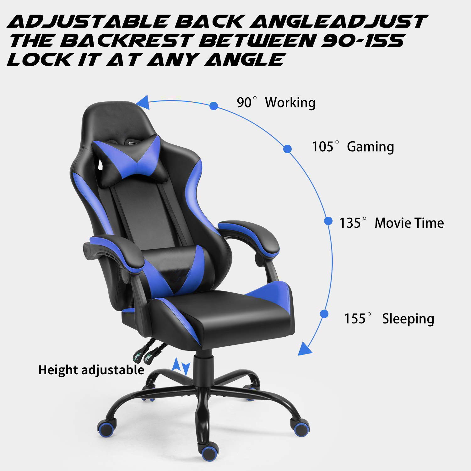 Gaming Chair, Racing Style Computer Desk Chair Padded Armrests Ergonomic Lumbar Support Adjustable Height