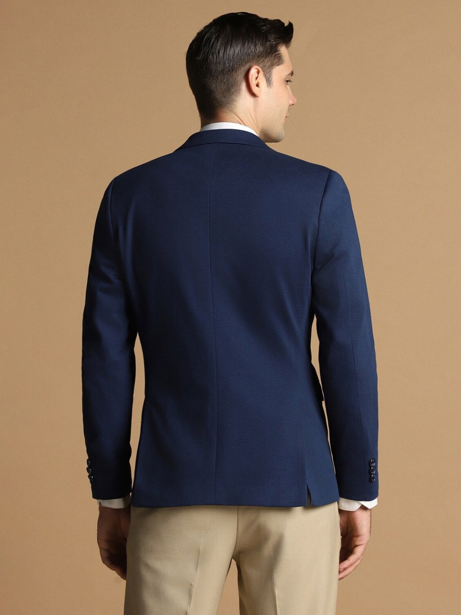 Allen Solly Navy Cotton Slim Fit Textured Blazer