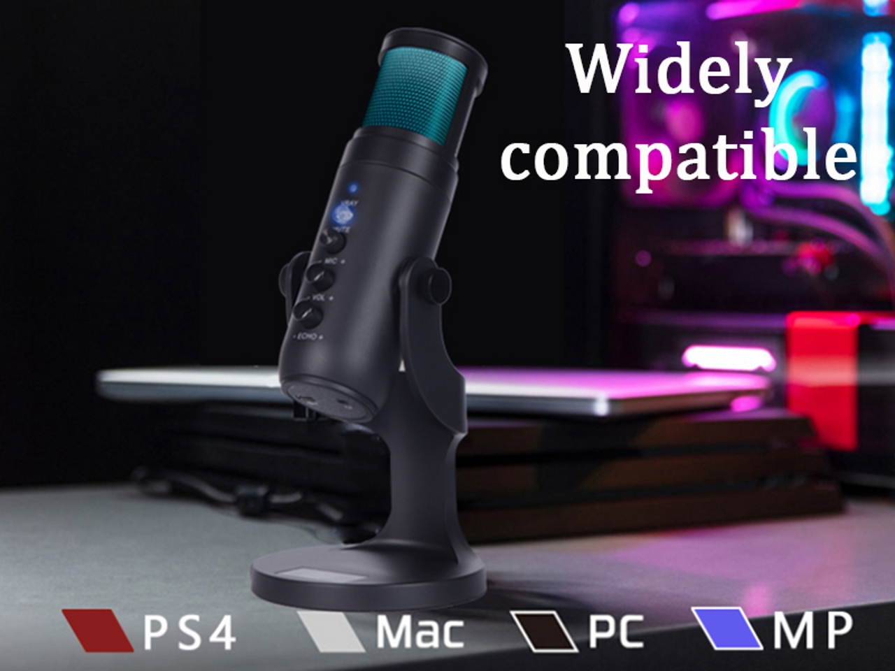 RGB ambient light Condenser Microphone with Professional Sound Chipset for Lives treaming/GamingRecording/Voice Over USB Condenser Microphone for PC, PS4 and Mac(adjustable RGB dynamic light effect)