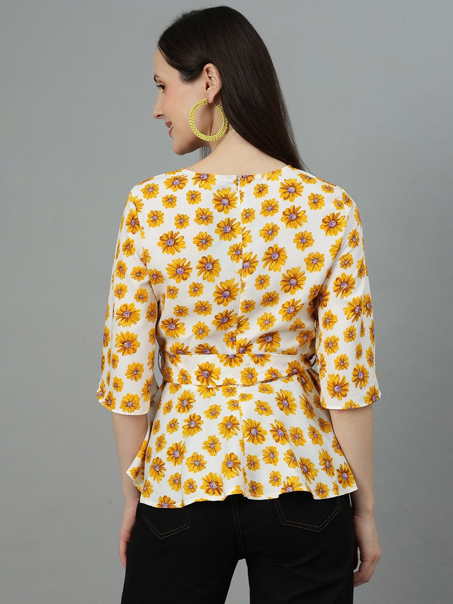 Kotty White & Yellow Floral Print Top