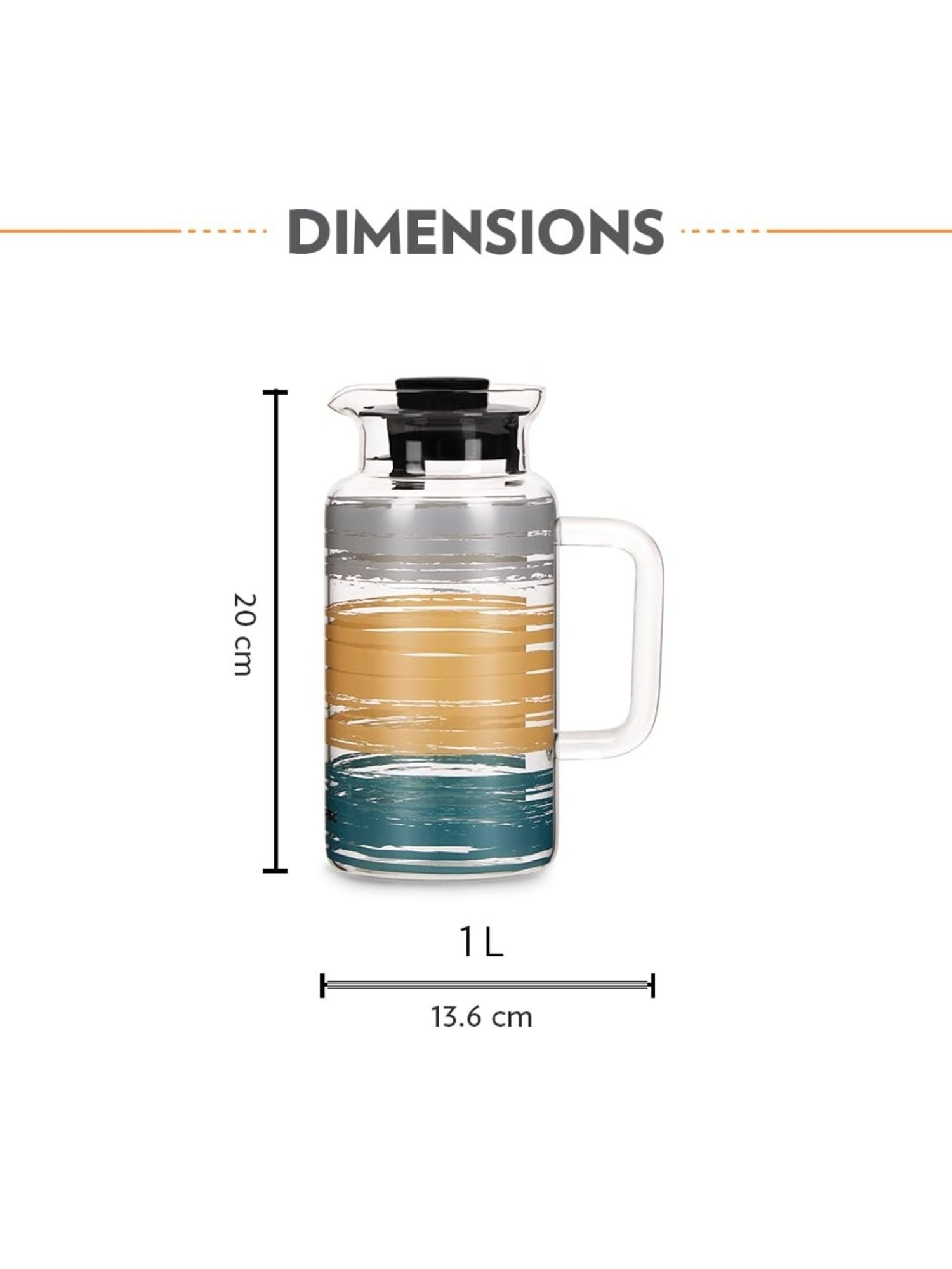 Borosil Glance Transparent Borosilicate Glass Jug with Lid (1000 ML)