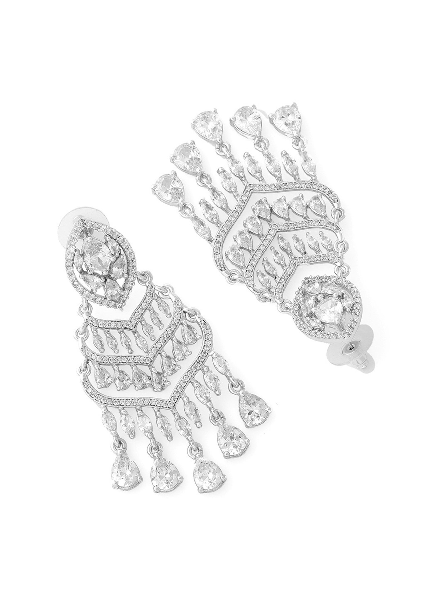 Estele Rhodium-Plated CZ Scintillate Chandelier Earrings