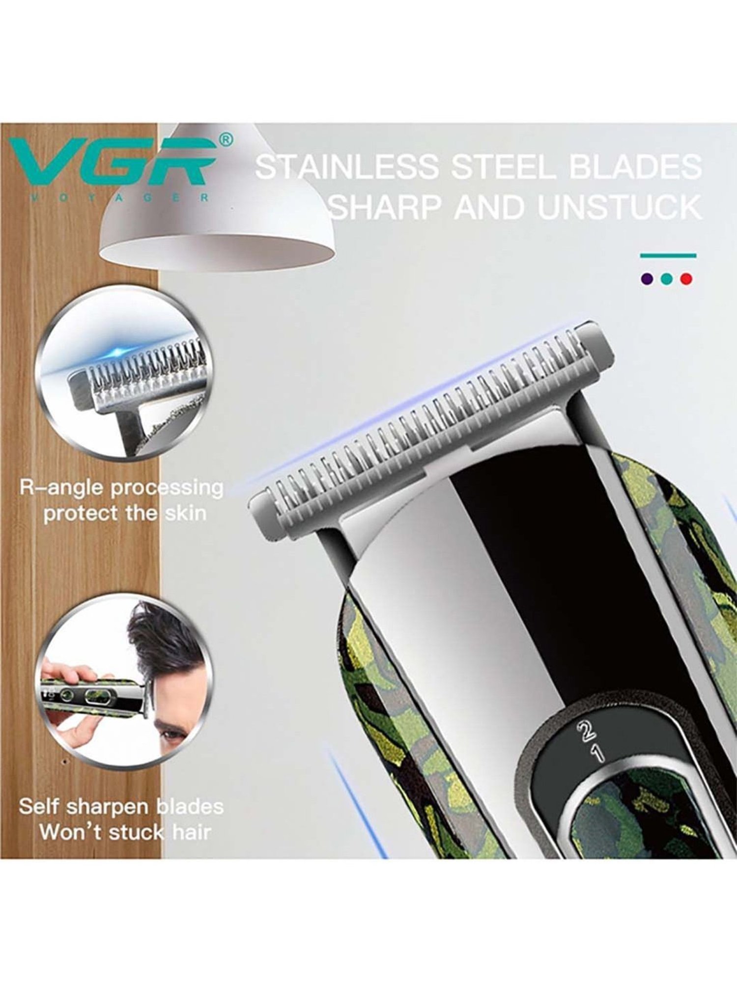 VGR V-271 Professional Corded and Cordless Hair Trimmer - 150 min Runtime (Camouflage)