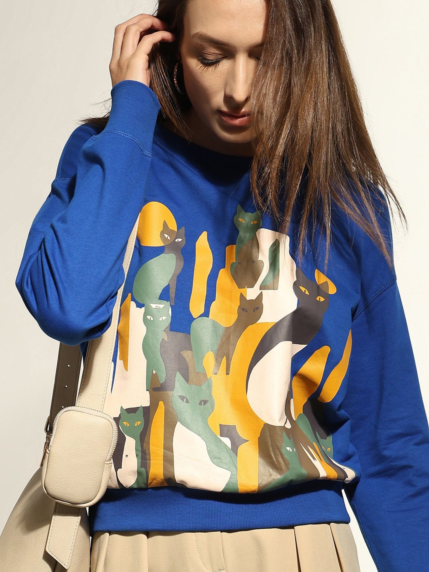Vero Moda Blue Cotton Printed Sweatshirt