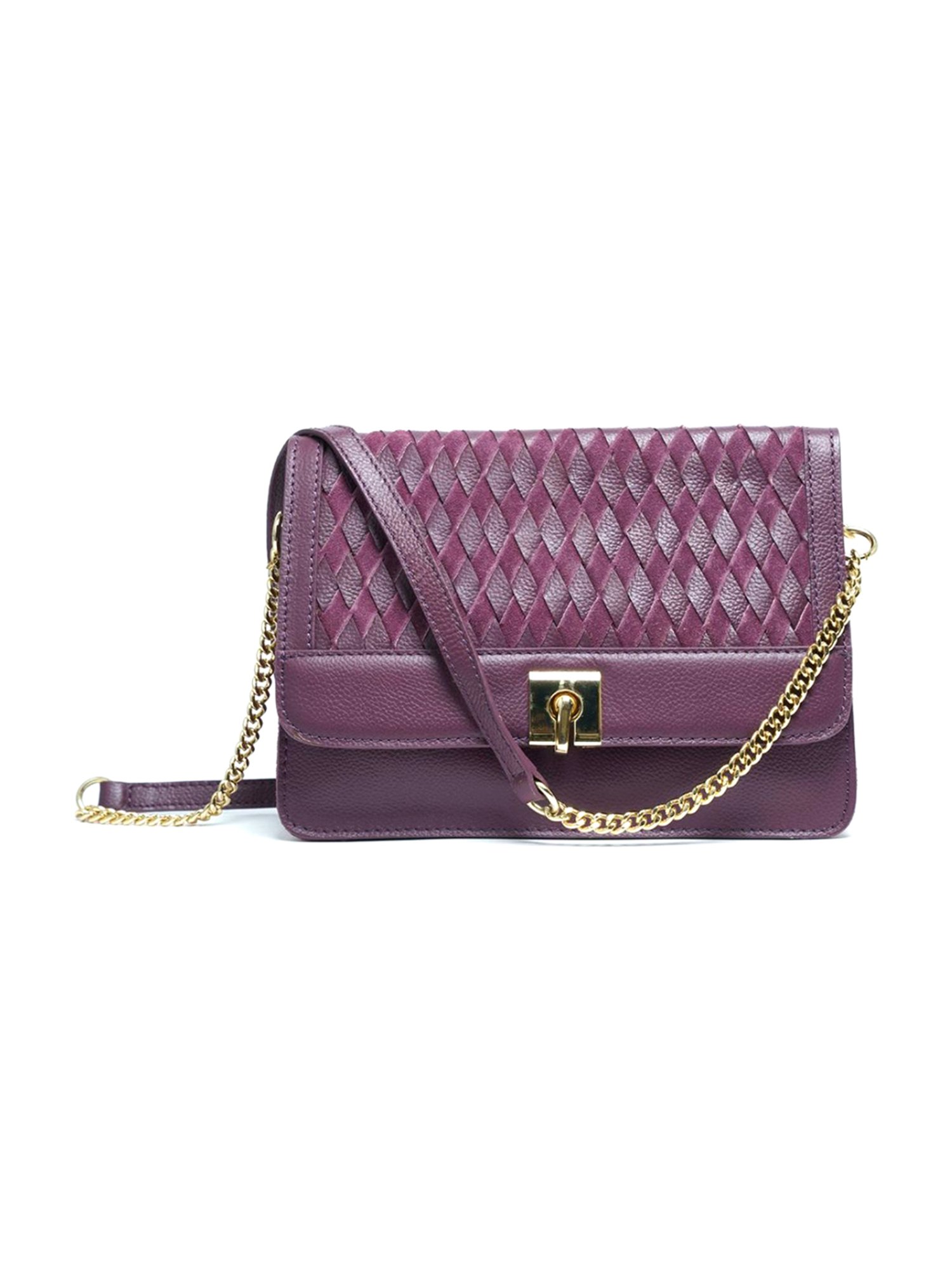 RI2K London Purple Leather Medium Textured Cross Body Bag