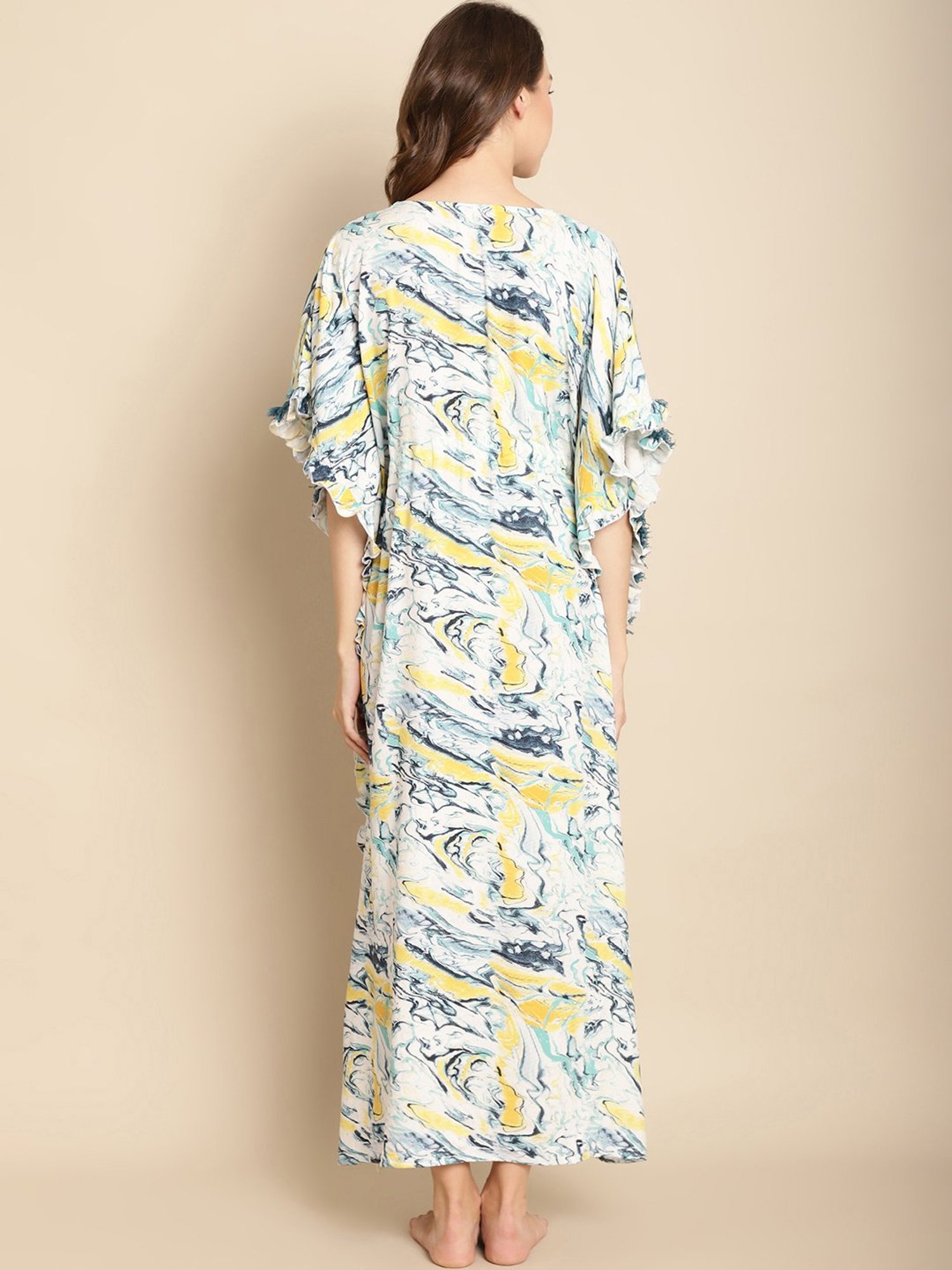 Secret Wish Off White Printed Maternity Kaftan Nighty