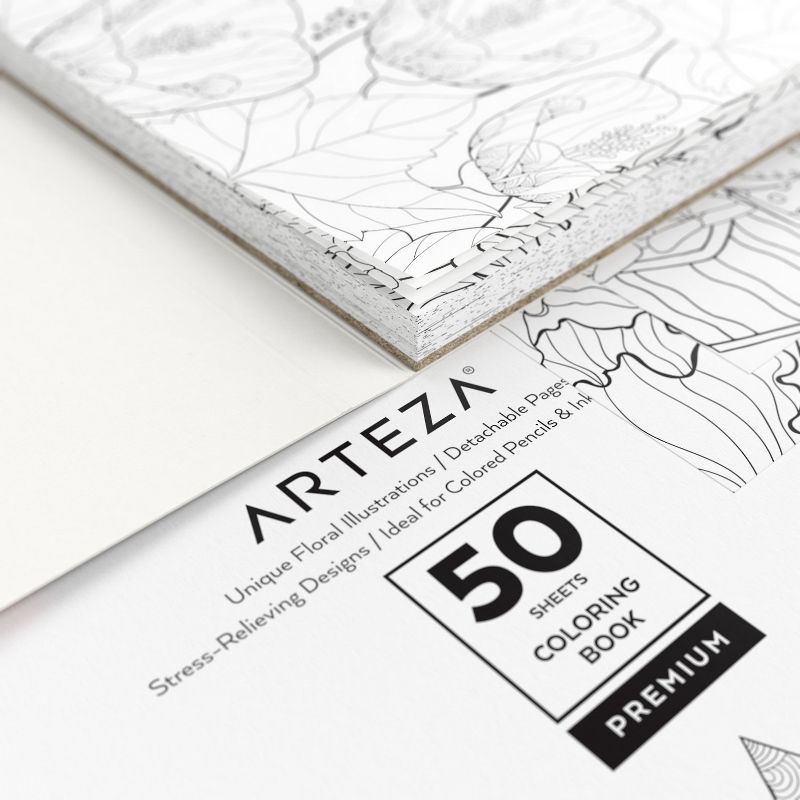 Arteza Adult Coloring Book, Floral Illustrations, 9"x9" - 50 Sheets (ARTZ-4155)