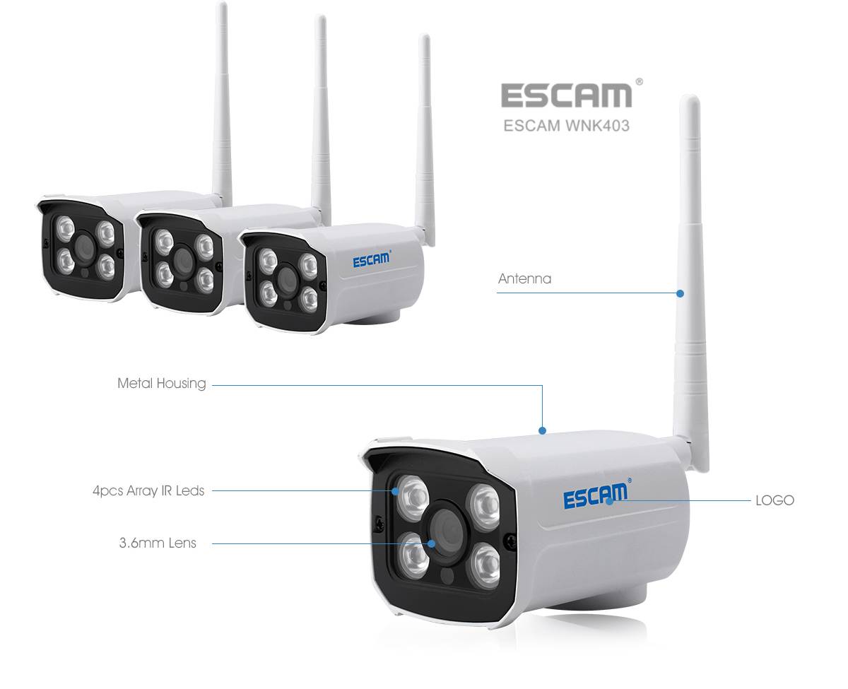 ESCAM WNK403 Wireless IP Network Camera Wifi NVR Kit Surveillance System P2P 720P HD Outdoor IR Night Vision Security IP Camera WIFI CCTV System