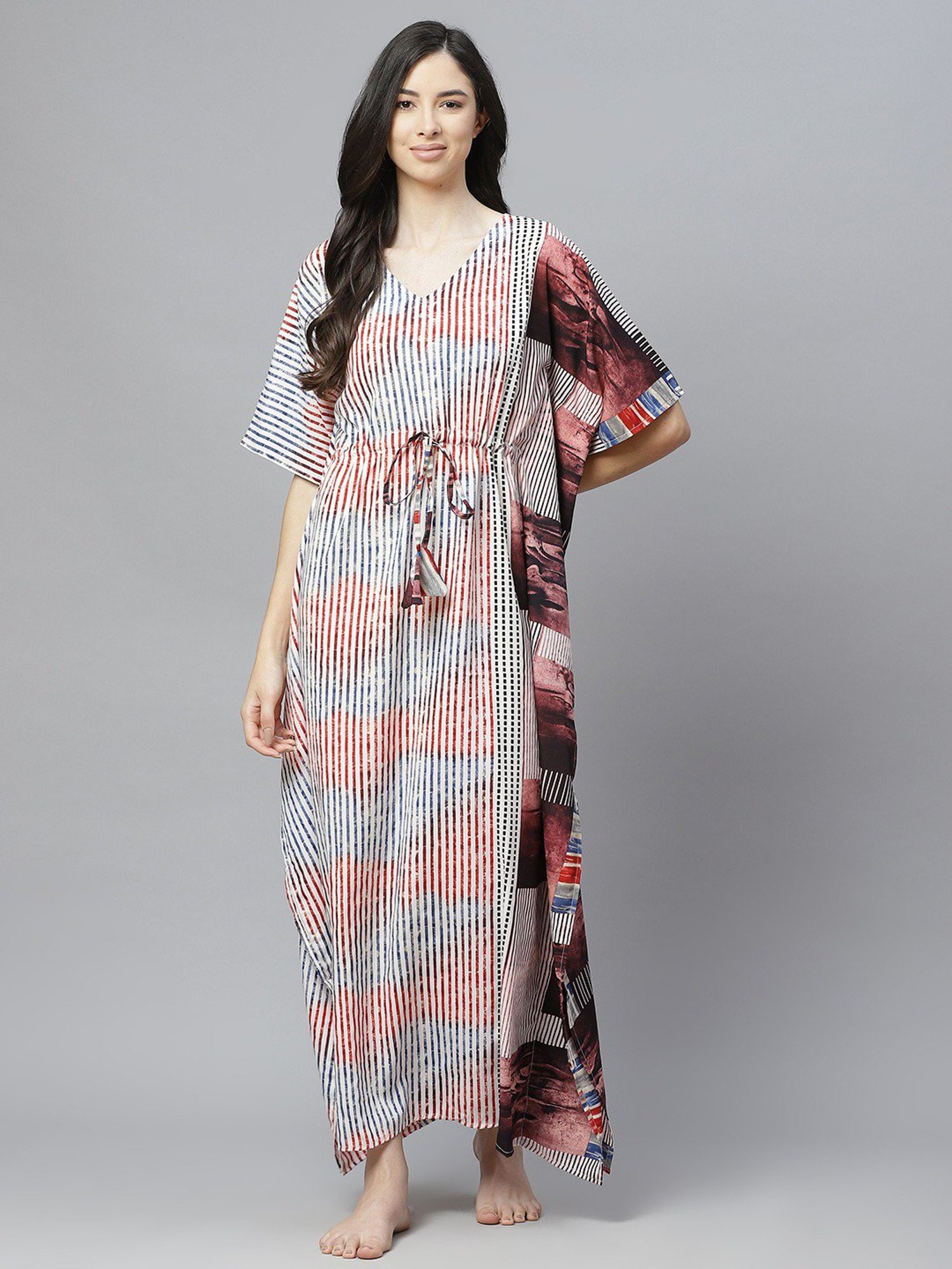 Cottinfab White Printed Kaftan Nighty