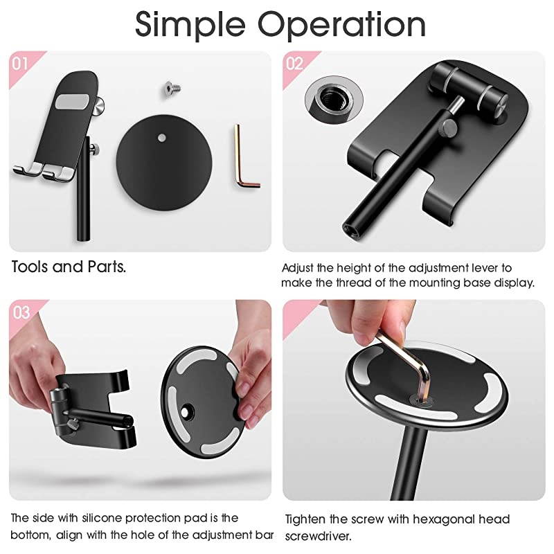 Cell Phone Stand, Aluminum iPad Tablet Stand Holder for Desk, Angle Height Adjustable iPhone Stand, Compatible with iPhone iPad Pro, Air, Mini 4 3 2, Kindle, (4-12.9'')-Black