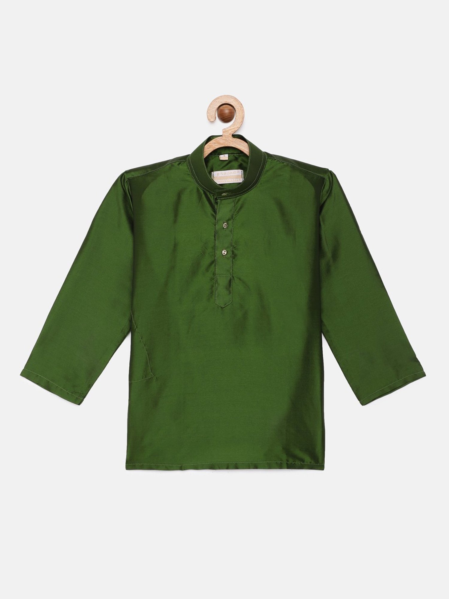 THANGAMAGAN Kids Green Solid Full Sleeves Kurta