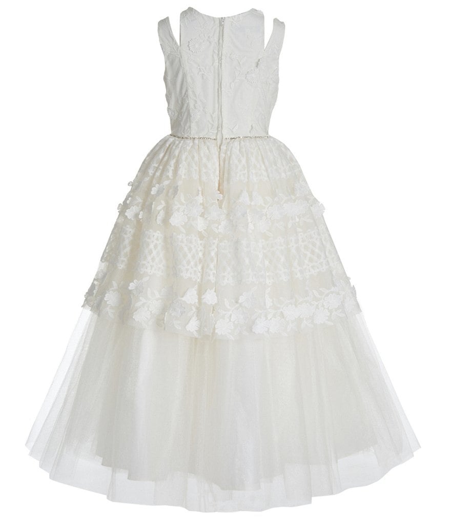 Badgley Mischka Big Girls 7-14 Split-Shoulder Lace Peplum Maxi Dress