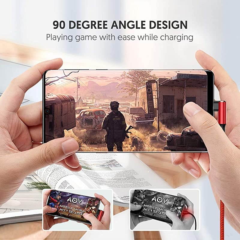 Micro USB Cable 90 Degree Right Angle 3 Pack 10FT Fast Charging Cable Quick Charger  High Speed Android Charging Cords for Galaxy S7 S6 J8 J7 Note 5KindleLGPS4Camera Red