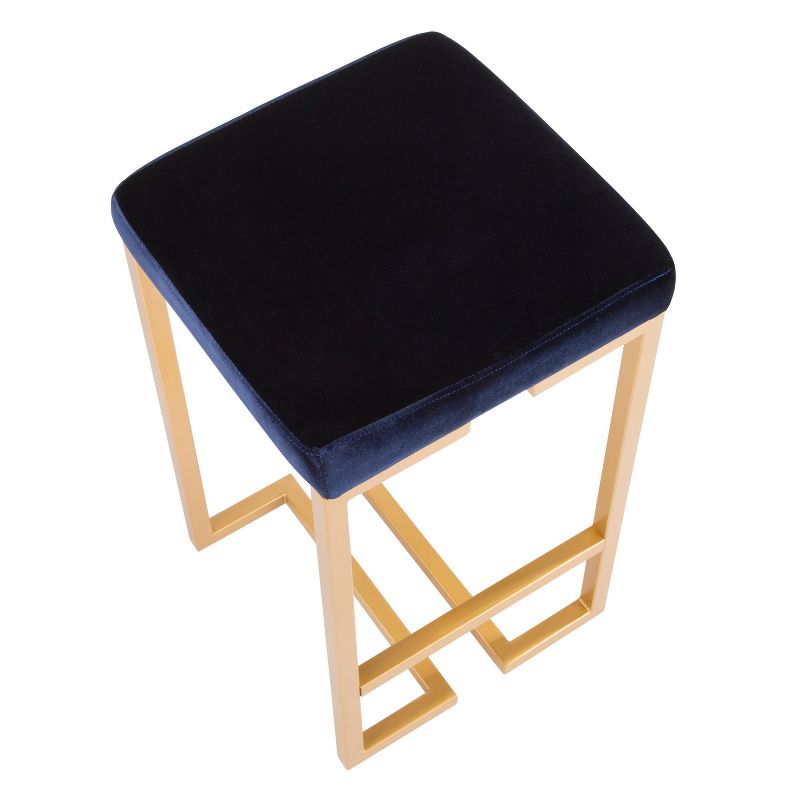 Set of 2 26" Midas Contemporary Counter Height Barstool Gold with Blue Velvet Cushion - Lumisource