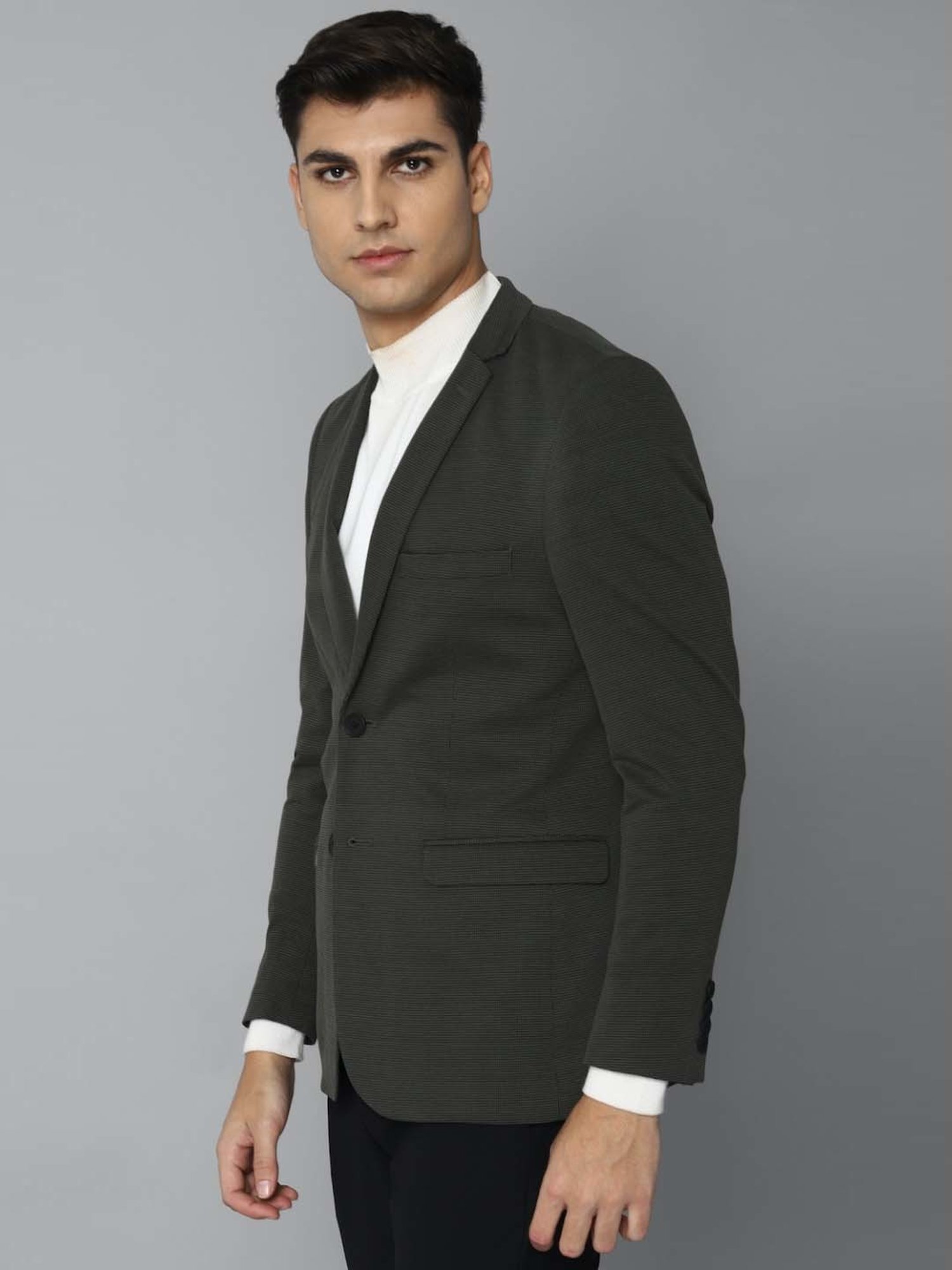 Louis Philippe Sport Grey Cotton Slim Fit Self Pattern Blazer