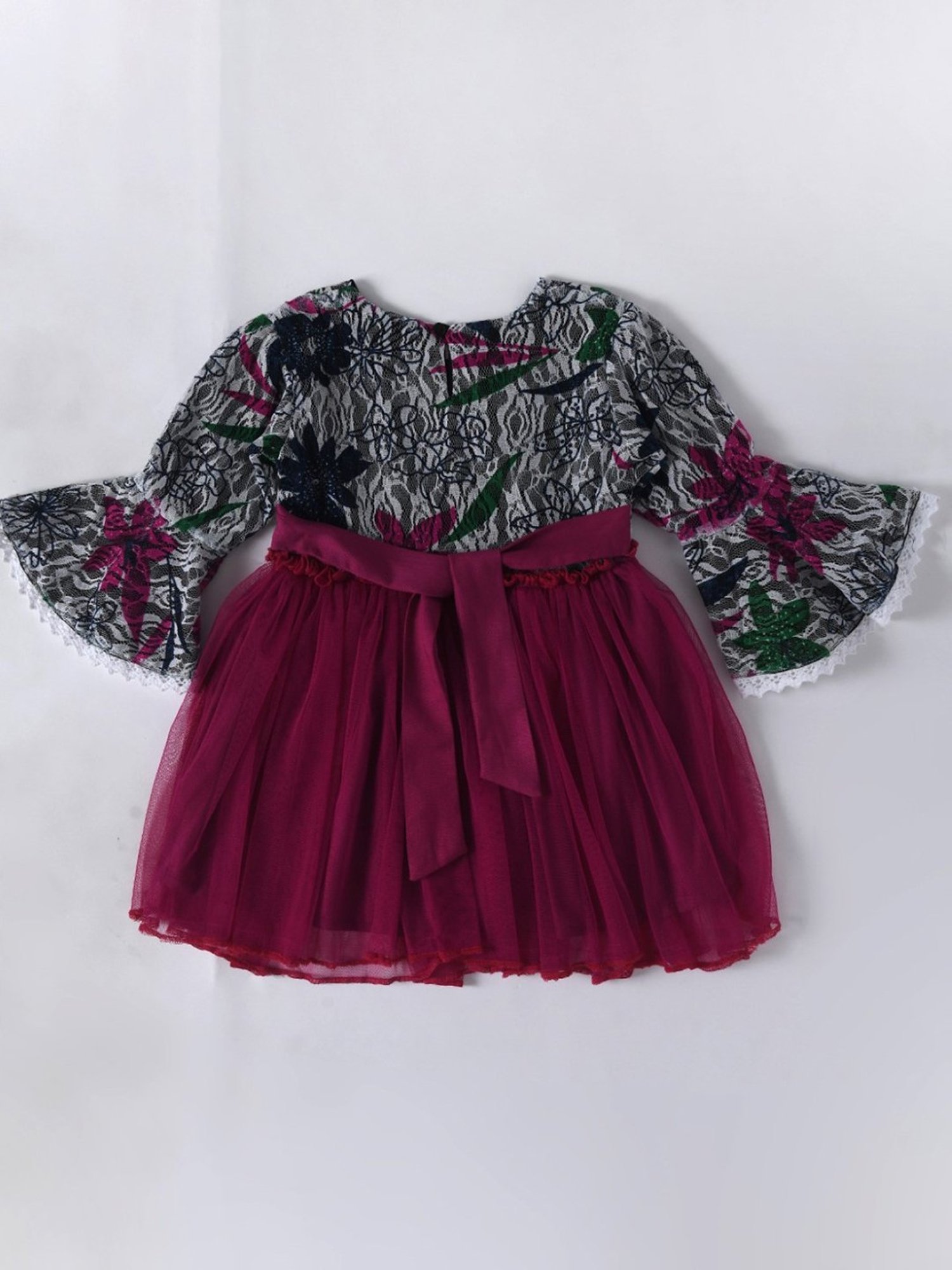Bella Moda Kids Black & Magenta Embroidered Fit & Flare Dress