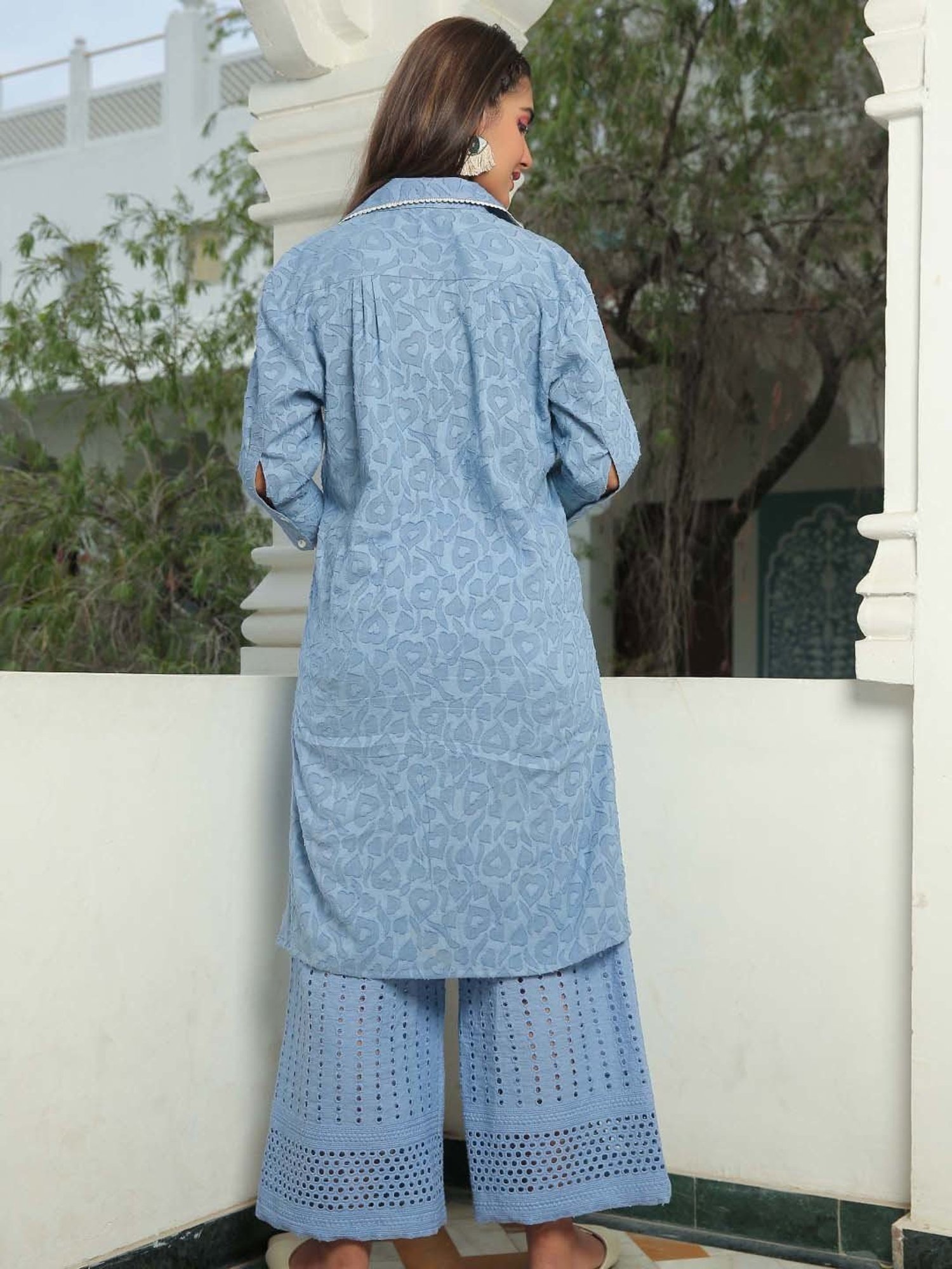 KAORI BY SHREYA AGARWAL Blue Cotton Embroidered Kurta Palazzo Set