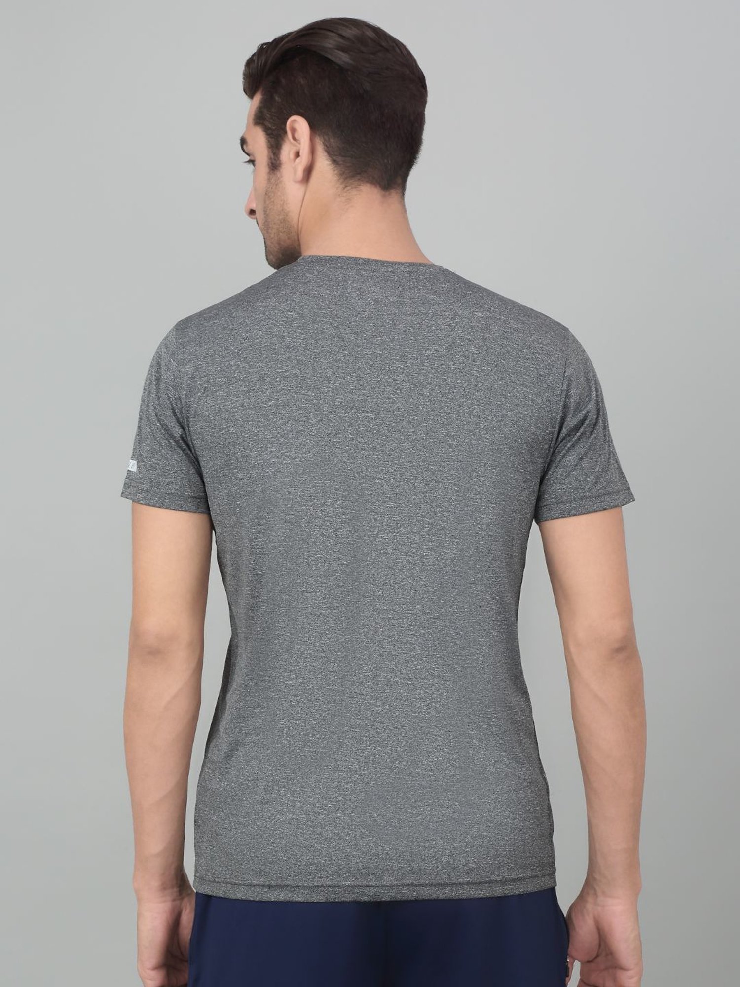 Cantabil Grey Regular Fit Colour Block Sports T-Shirt