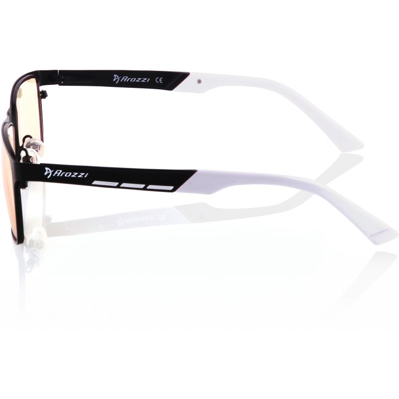 Arozzi Visione VX-800 Computer Blue Light Blocking Gaming Glasses, Black & White Stainless Steel Frame, Tinted Purple Lens (VX800-2)