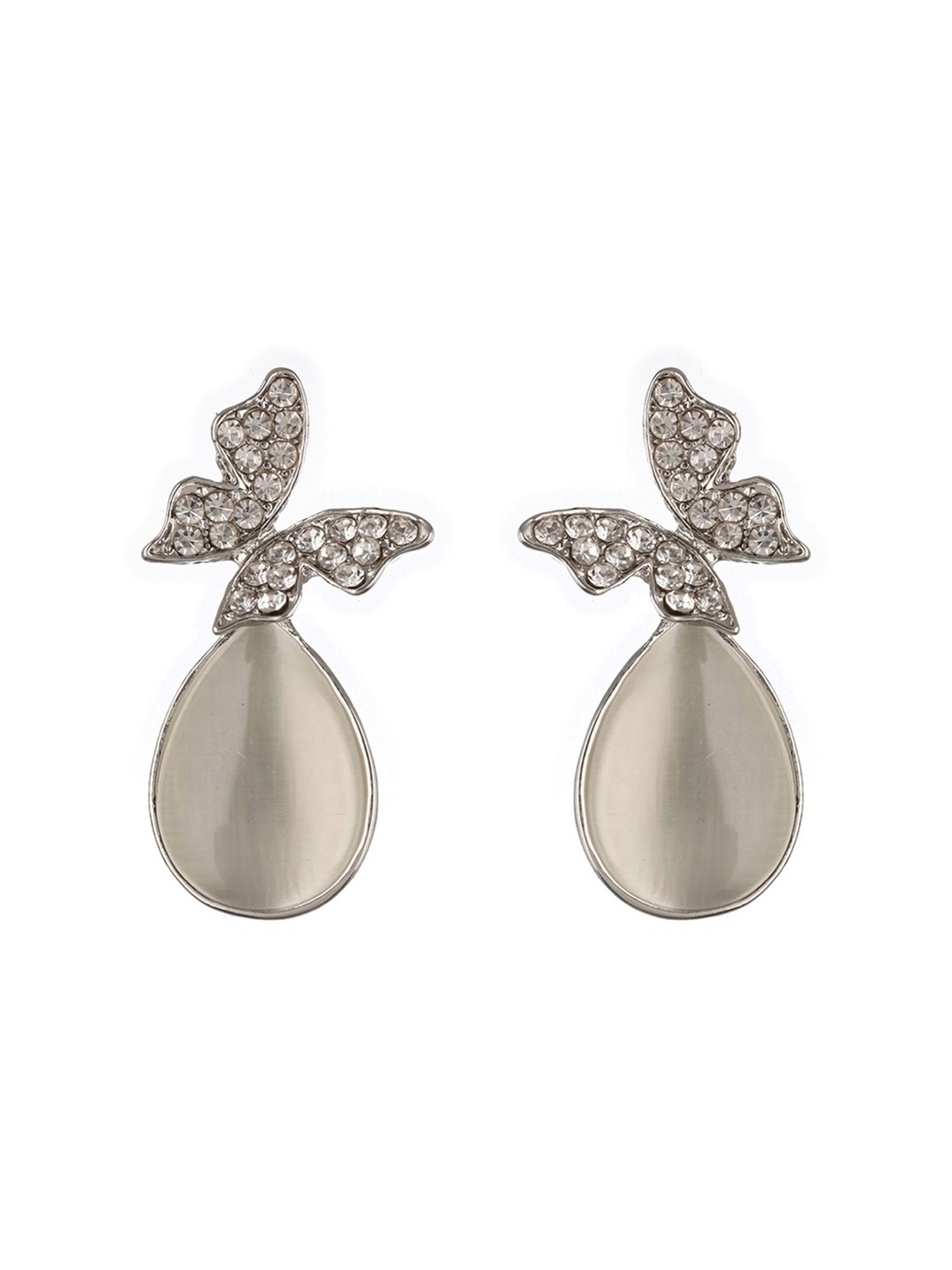 Prita by Priyaasi Butterfly Tear AD Silver-Plated Stud Earrings