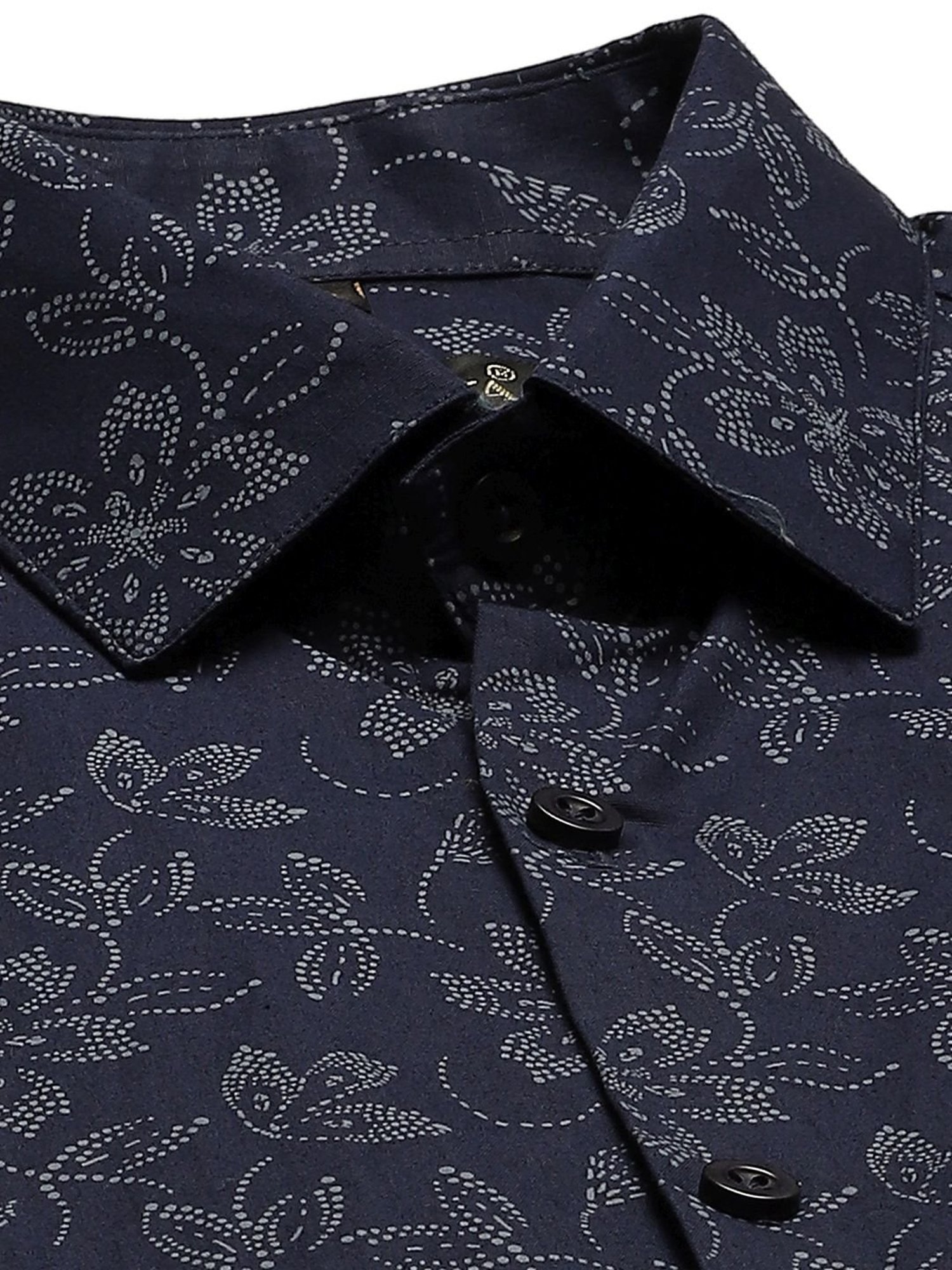 Sojanya Navy Cotton Regular Fit Floral Print Shirt