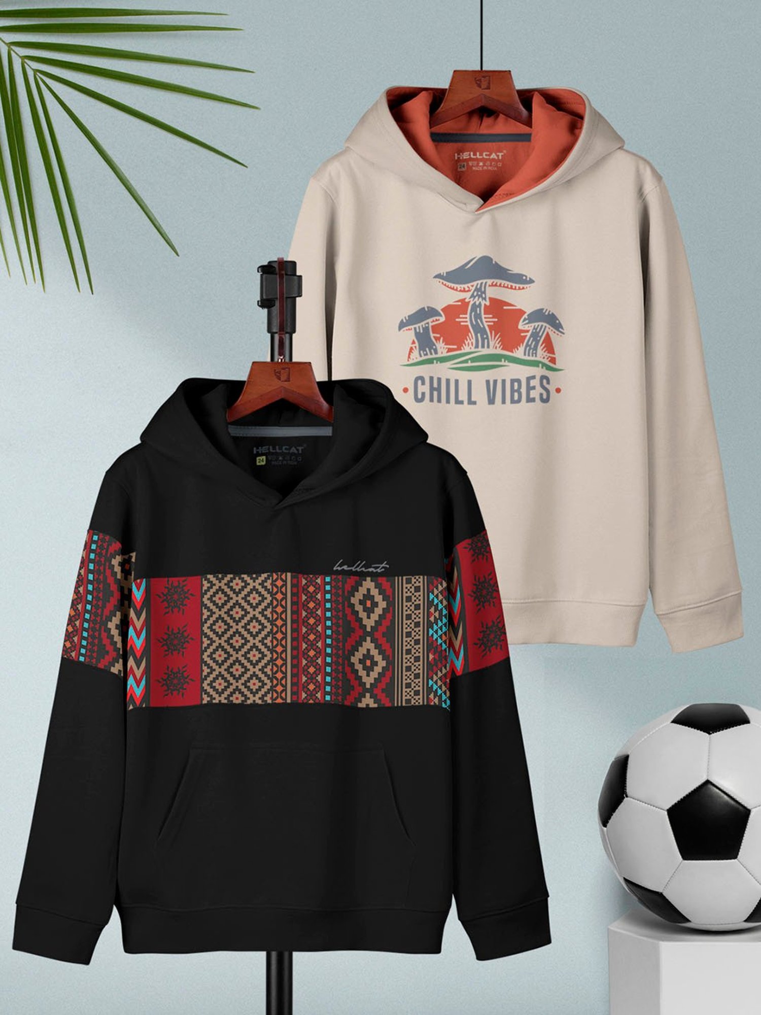 HELLCAT Kids Black & Beige Printed Full Sleeves T-Shirt (Pack Of 2)