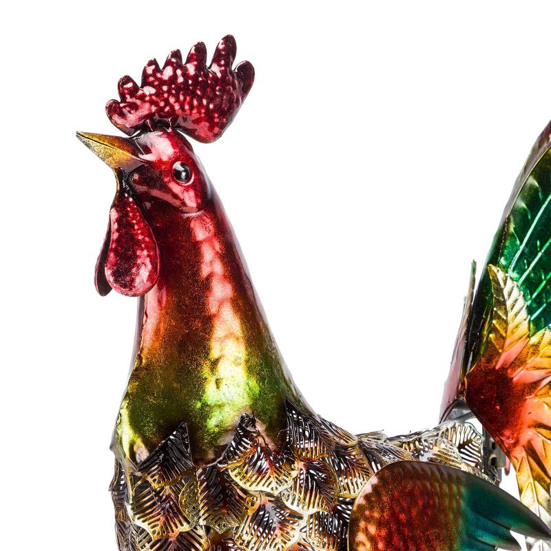 16" x 14" Outdoor Iron Rooster Standing Yard Statue Turquoise - Alpine Corporation