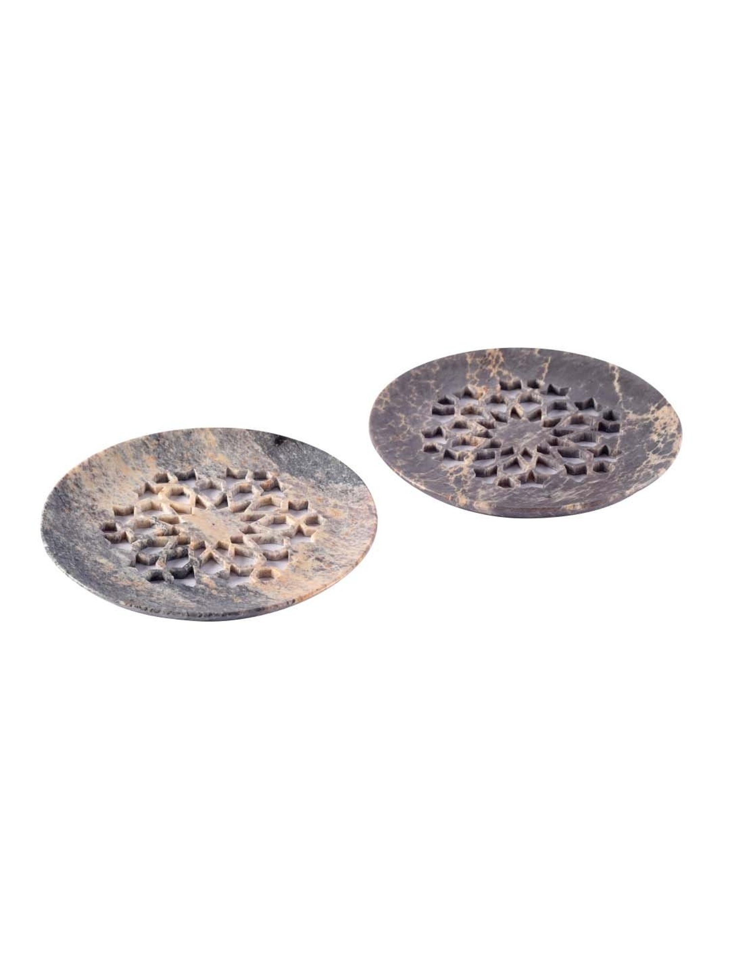 Unravel India Grey & Beige Marble Coaster - Set of 2