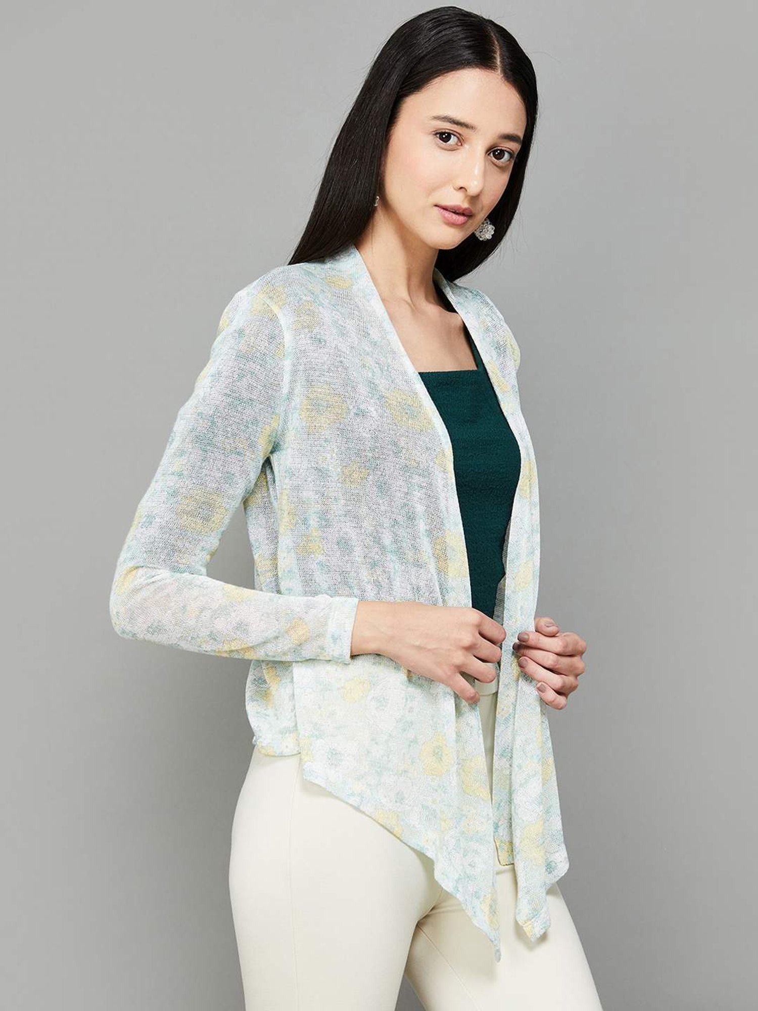Code by Lifestyle Green Cotton Printed Shrug