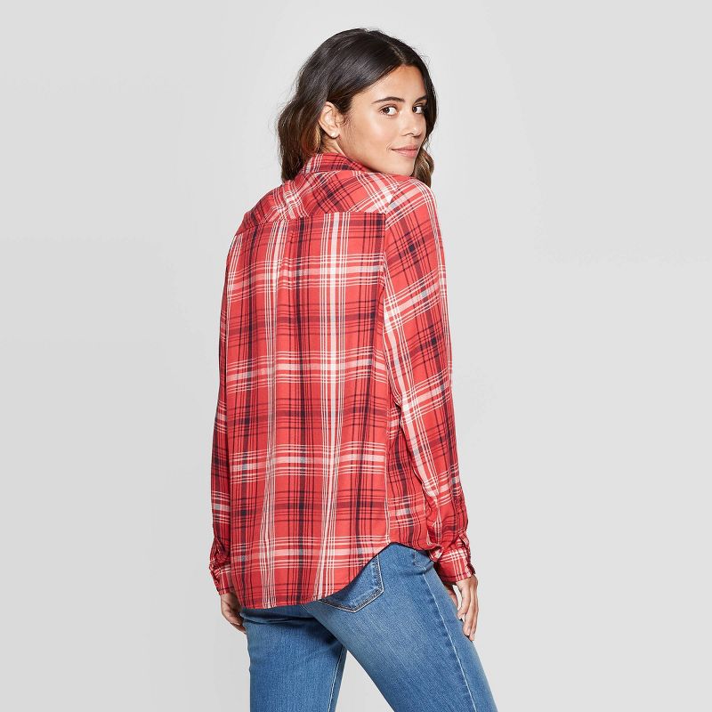 Women's Plaid Long Sleeve Button-Down Shirt - Universal Thread™ Red S