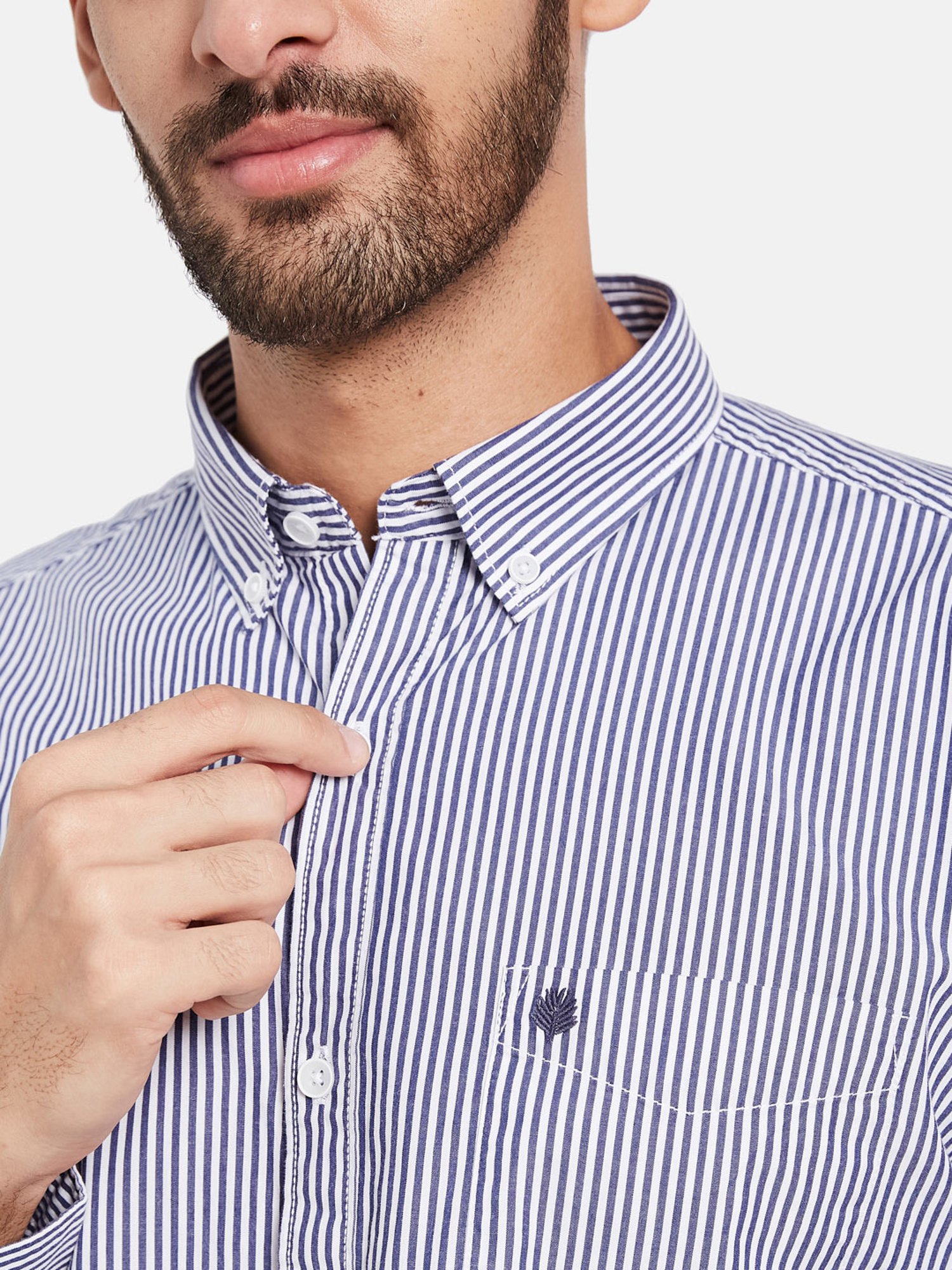 METTLE Navy Regular Fit Striped Shirt