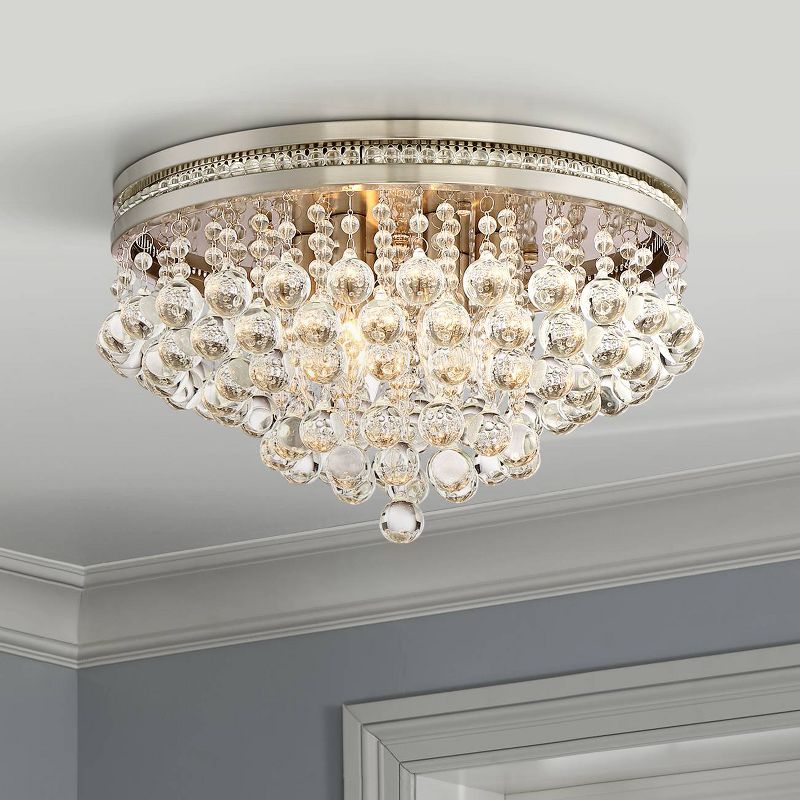Vienna Full Spectrum Modern Ceiling Light Flush Mount Fixture Brushed Nickel 15 1/4" Wide Crystal Droplets for Bedroom Hallway
